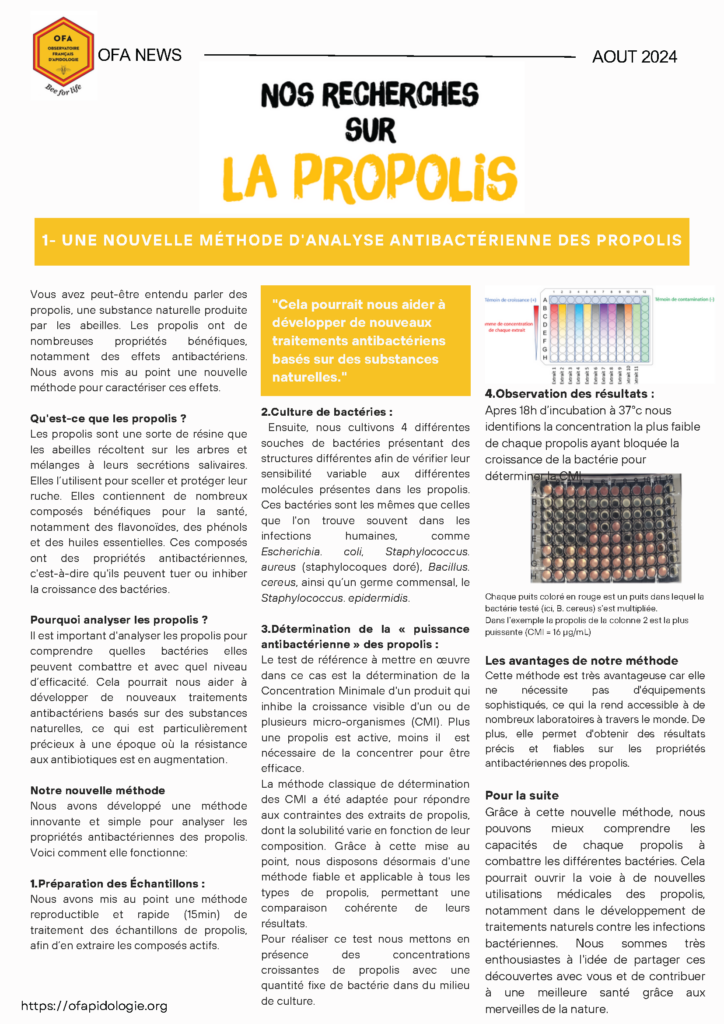 NEWS OFA AOUT 2024 Recherche Propolis